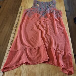 Pink Polyester Sleeveless Midi Dress Turquoise Detail 20" Pit 2 Pit